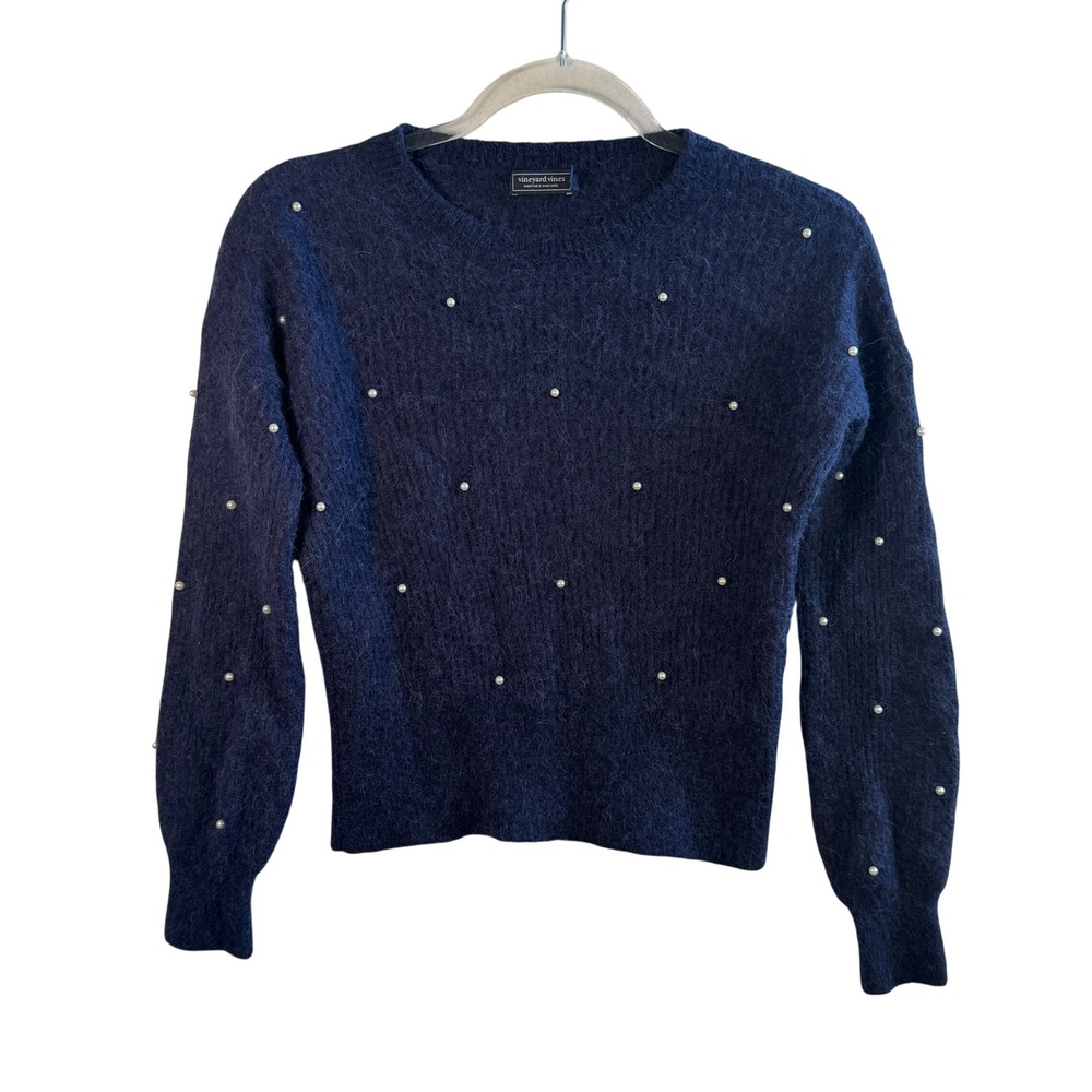 Vineyard Vines Pearl Alpaca Merino Wool Sweater Navy Blue Small Preppy Coquette